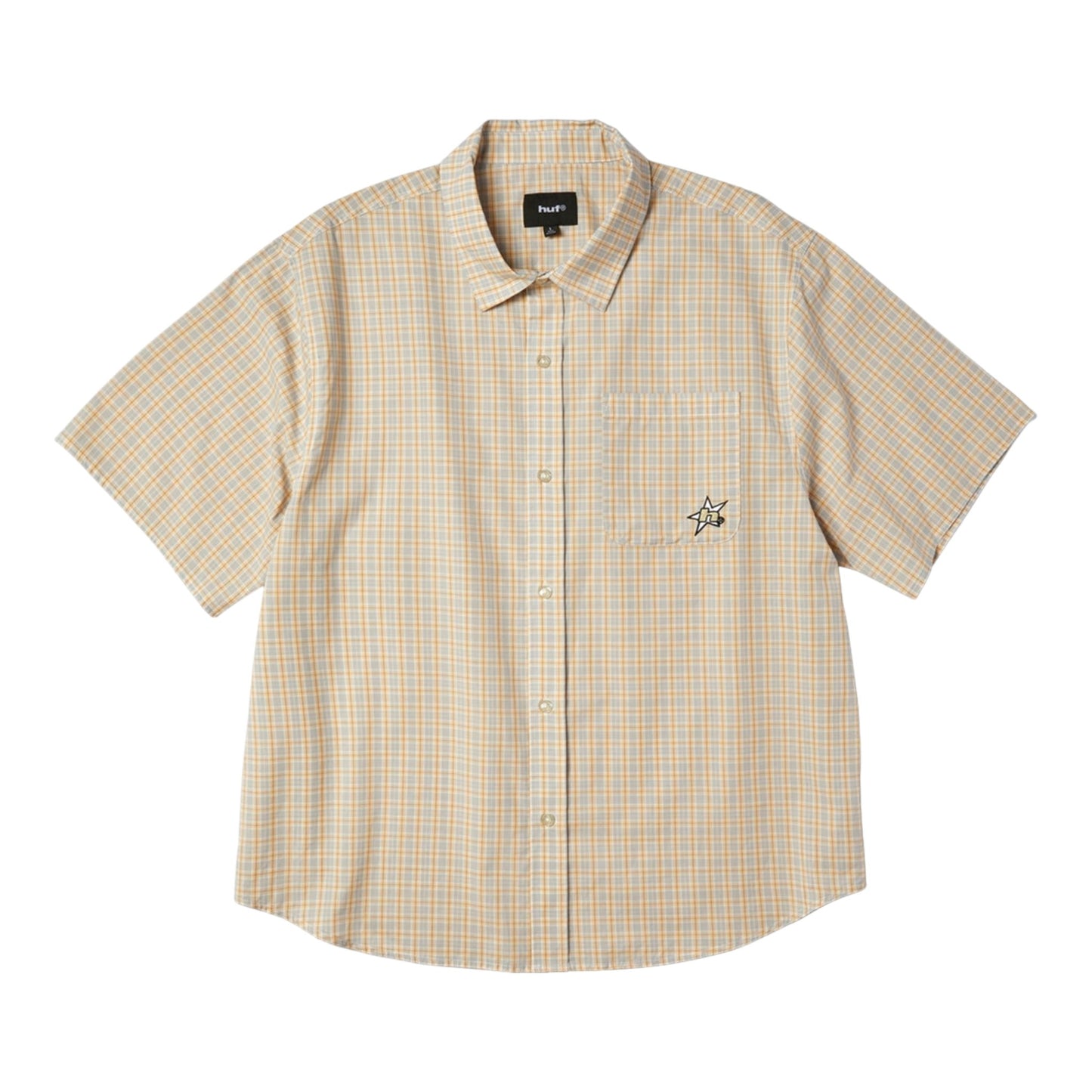 HUF H STAR SHORT SLEEVE PLAID SHIRT PUTTY