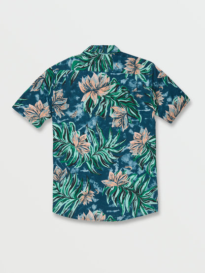 VOLCOM MARBLE FLORAL SHORT SLEEVE BUTTON UP AGED INDIGO