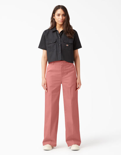 DICKIES WOMENS WIDE LEG WORK PANT RINSED ROSETTE