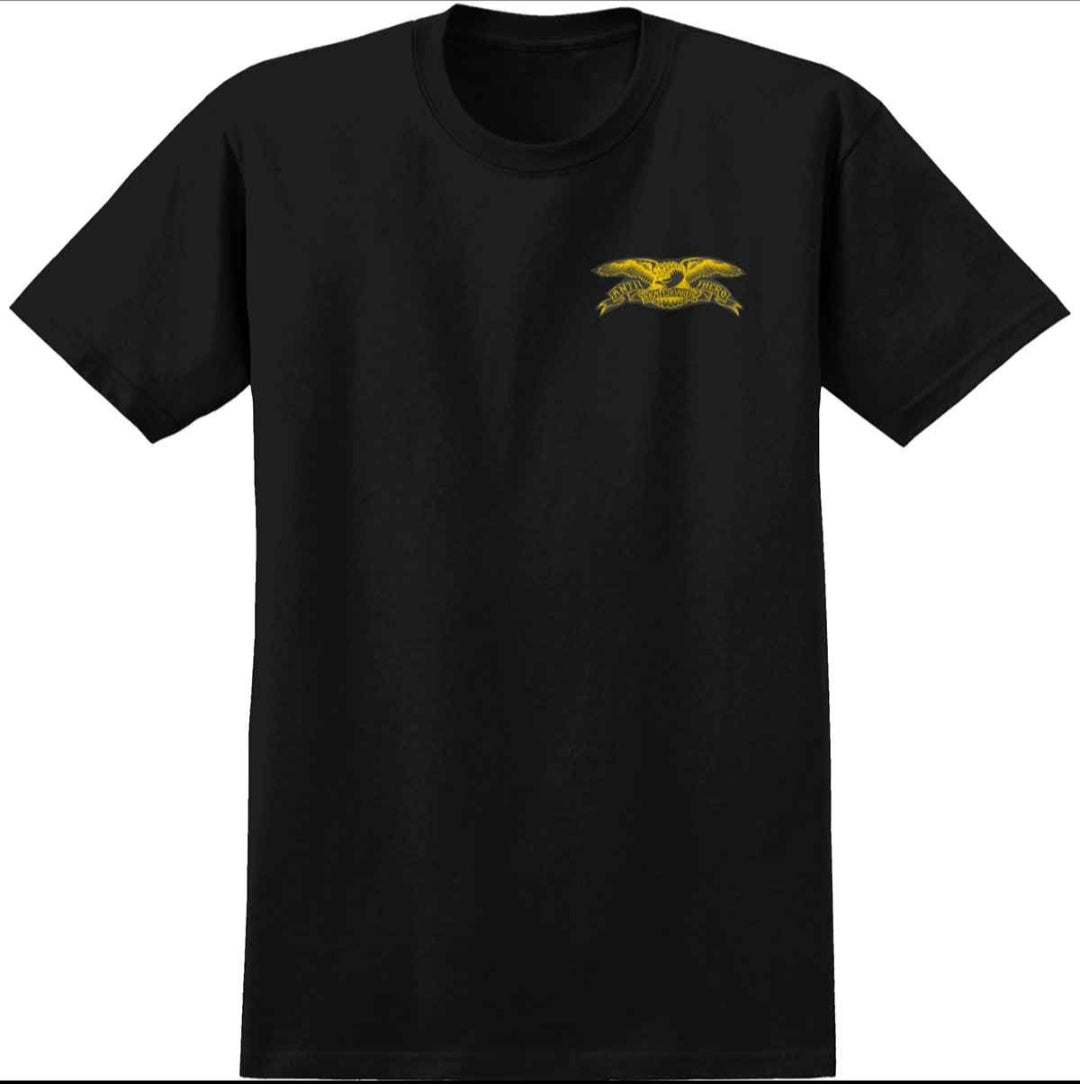 ANTIHERO BASIC EAGLE MANCHES COURTES LOGO POITRINE NOIR ET JAUNE