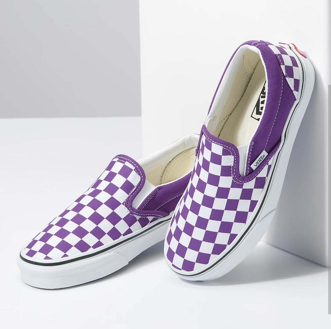 Slip On Purple Checker Vans Checkerboard Shoes Purple Checkered