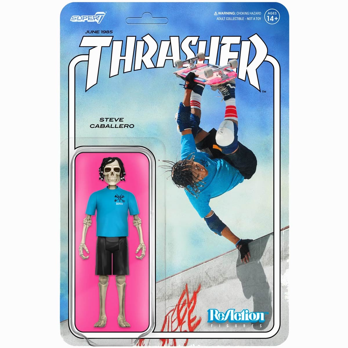 STEVE CABALLERO THRASHER COUVERTURE SUPER 7 FIGURINE DE RÉACTION