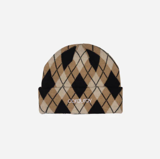 CORDUROY ARGYLE BEANIE TAN