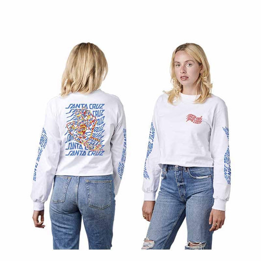 SANTA CRUZ VORTEX L/S CROP BOYFRIEND TEE WHITE