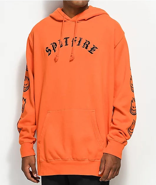 SPITFIRE OLD E COMBO SLEEVE PO HOODIE ORANGE NOIR JAUNE