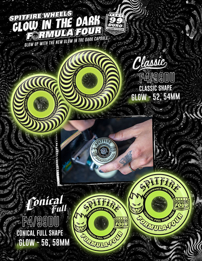 SPITFIRE FORMULA FOUR CONICAL FULL 56 GLOW WHEELS 99 DURO