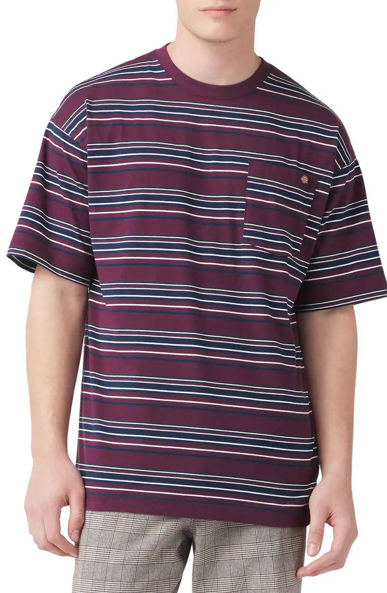 DICKIES WESTOVER STRIPE SHORT SLEEVE TEE SHIRT GRAPE WINE STRIPE